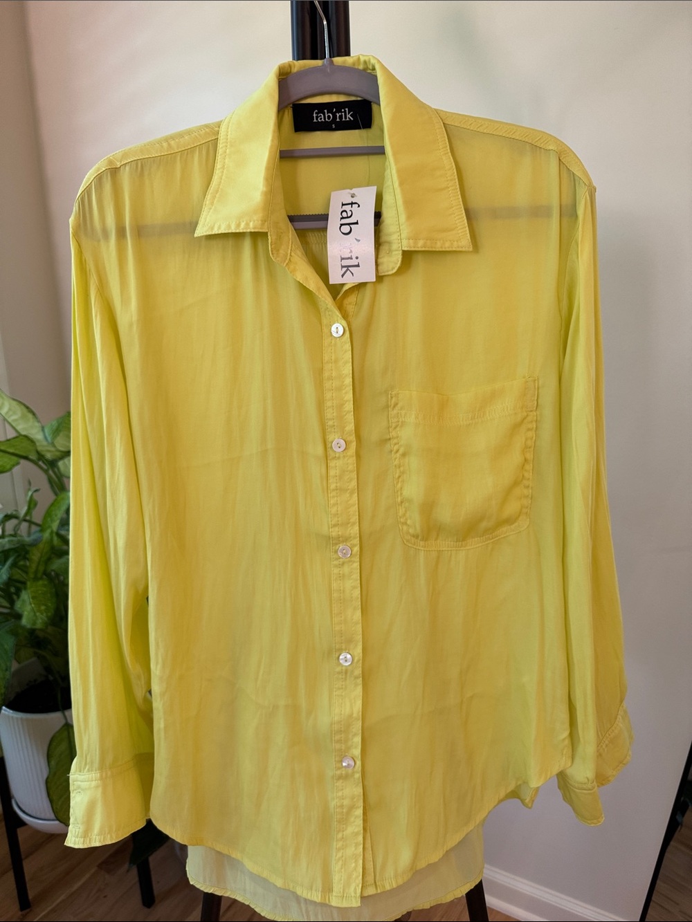 fab'rik Lightweight Sheer Button-Up in Bright Yellow